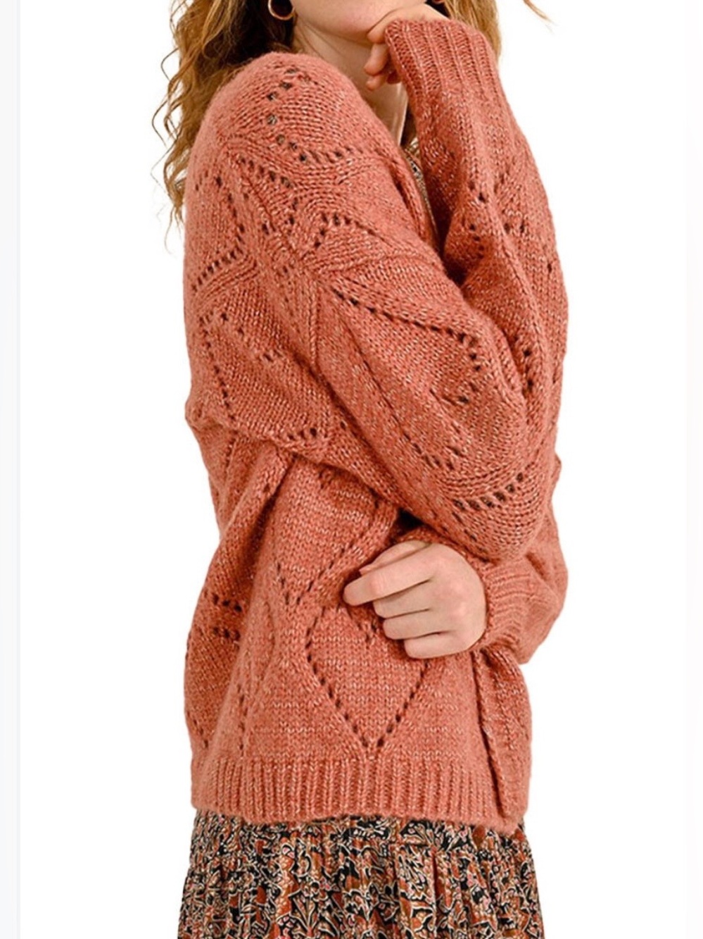 Molly Bracken Women's Cardigan Heart Knit Terracotta size M